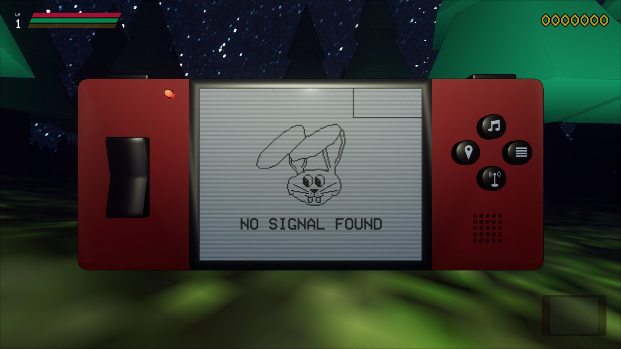 A hacking device being held in a first person view in the woods